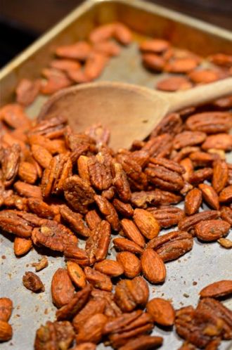 Spiced nuts with fresh herbs.