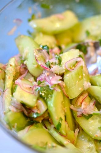 Cucumber Salad With Smashed Garlic And Ginger.