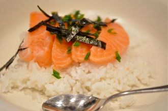 Sashimi on Hot Rice With Broth.