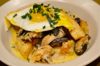 Mushroom Ragout with Fried Duck Eggs.