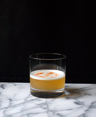 Vegan Pisco Sour cocktail.